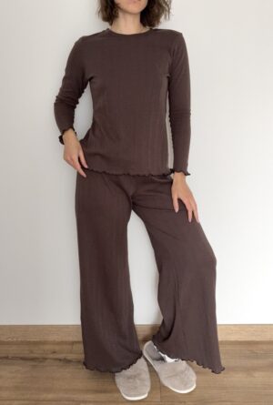 Bawełniana brązowa piżama długi komplet